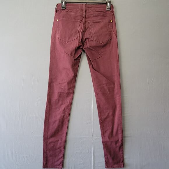 Mango Denim & Tees Low Rise Skinny Jeans Women's 2 Plum Burgundy Classic Rivets - Picture 2 of 11
